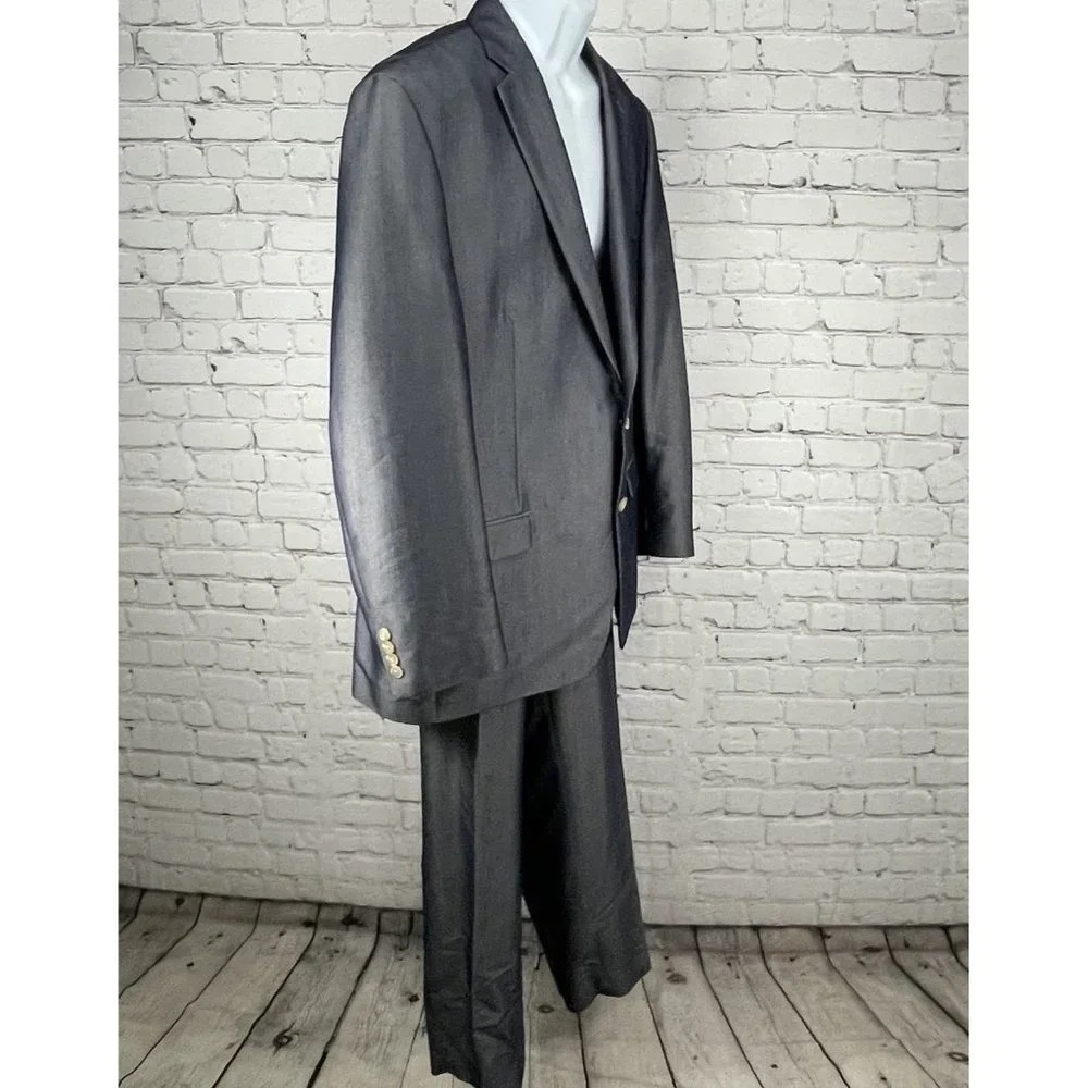 Ralph Lauren Blue Sheen 2 Button Blazer Tapered Pant Suit Set Size 48R (44x30)
